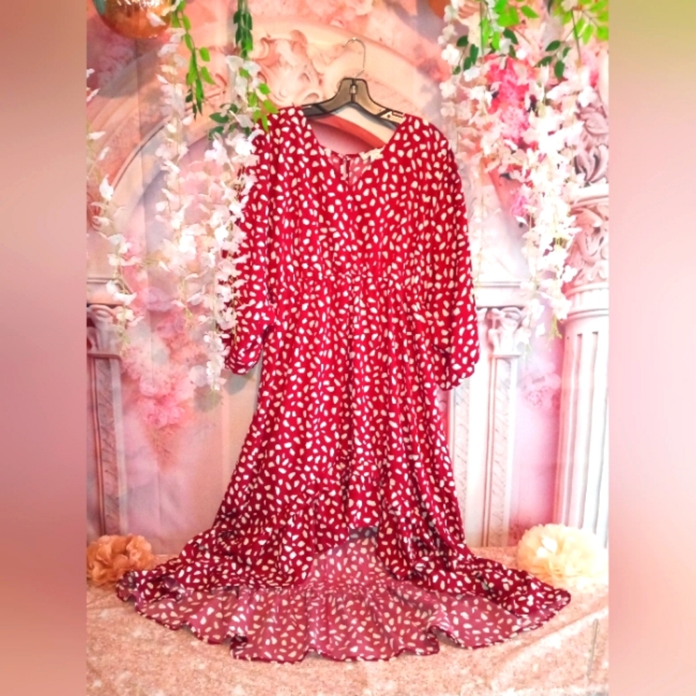 Umgee Red and White High Low Dress